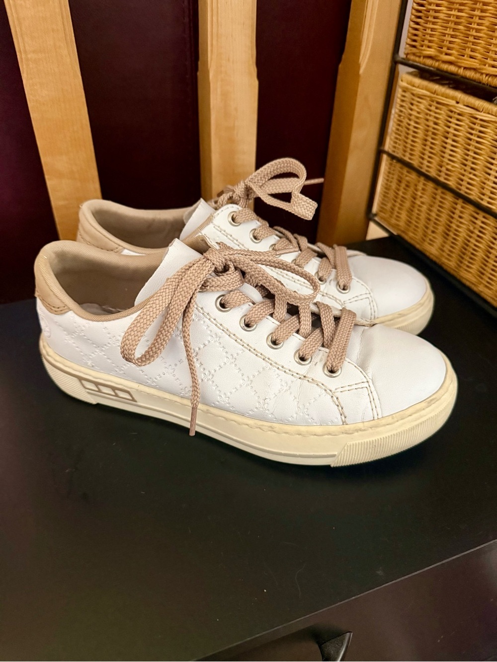 Rieker L88W2 Pearl White Genuine Leather Quilted Sneakers